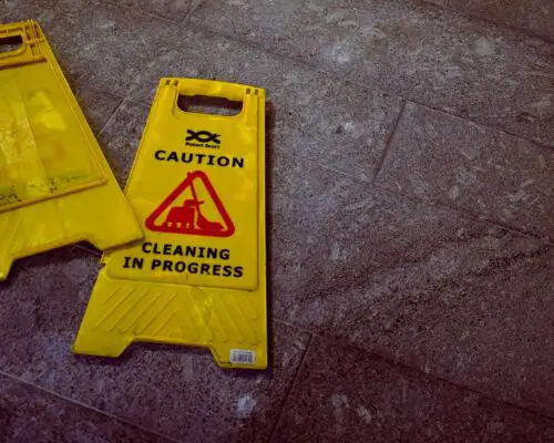caution signs on floor
