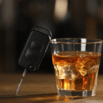Alcohol drink next to car keys, illustrating the high-stakes risk of DUI while parked and the application of Colorado DUI laws.