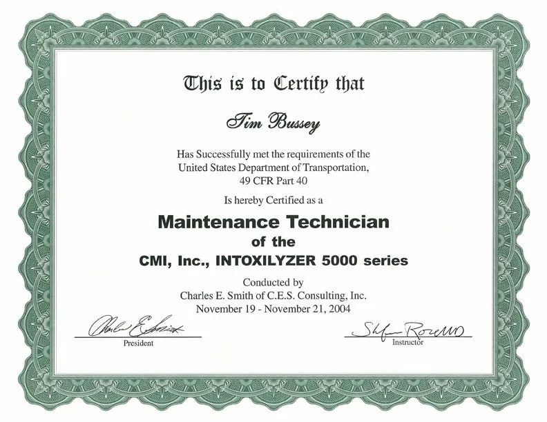 Certificate Intoxilyzer