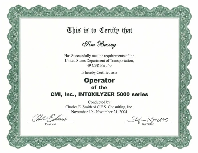 Certificate Operator-Intoxilyzer